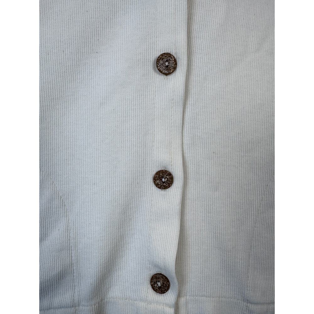 Vintage Womens L Cream Hooded ALPS Cotton Vest Button Front Pockets USA - Picture 2 of 9